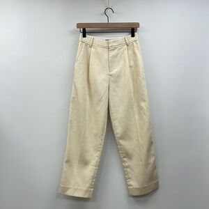 Dimple Hsu High Rise Pleated Straight Trouser Crop Ankle Pant Career Cream Small